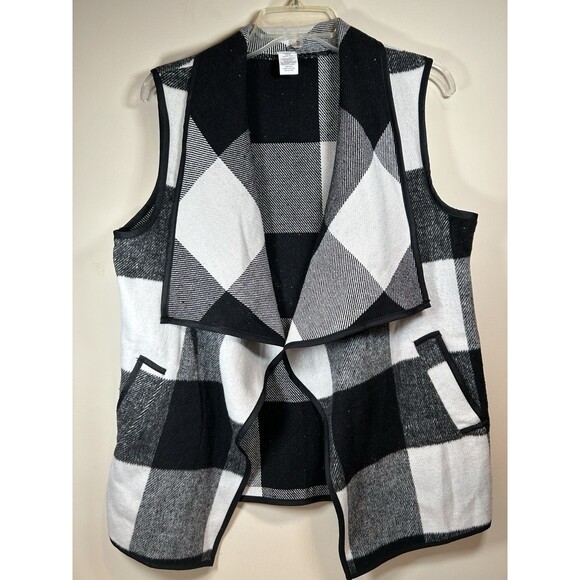 West Loop Womens Vest Black White Gray Plaid Open Front One Size Fits Most - EUC - Picture 1 of 4